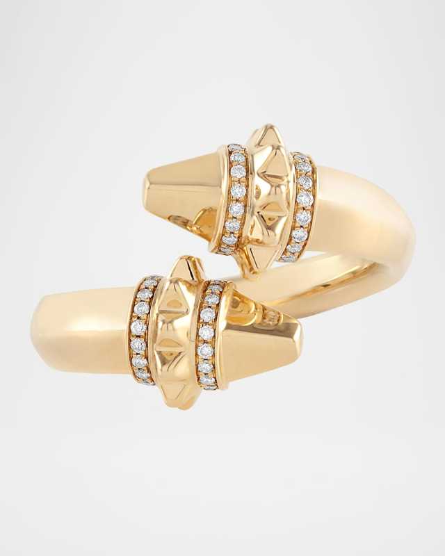 Cardamom Bypass Ring in 18K Yellow Gold with Diamonds, Size 6